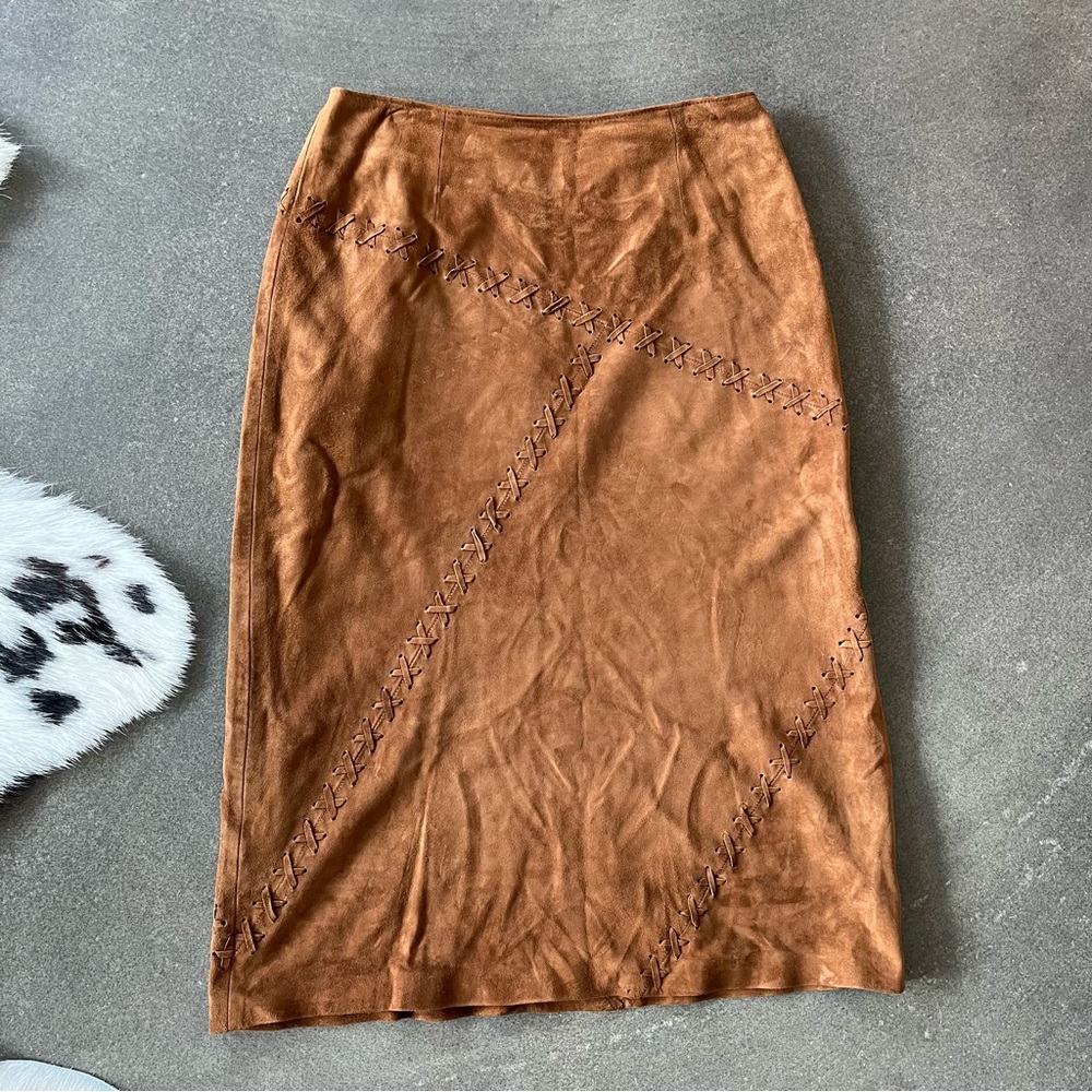 Beautiful Harold’s Brown Goat Leather Knee Length Skirt.